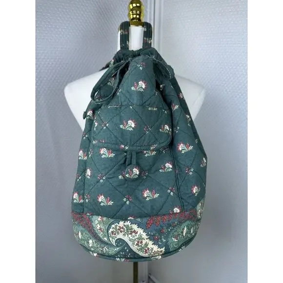 PIERRE DEUX French Country Green Floral Quilted Back Pack Sling Bag Vintage - Picture 13 of 16